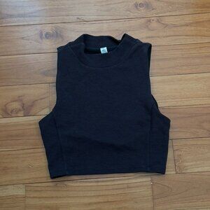 Women Alo Yoga Waffle High Neck Tank Black Cropepd Length Extra Small Athleisure